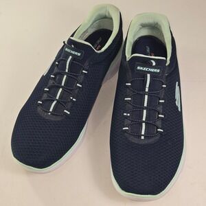 Skechers Womens Slip On Sneakers Navy Blue Mint Green Memory Foam Size 11
